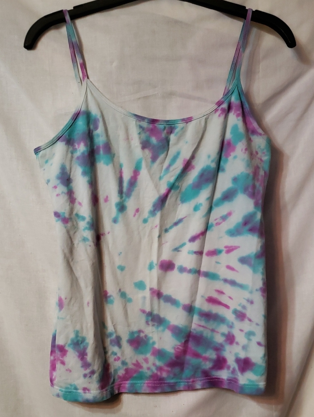Girls Tie-Dye Spaghetti Strap Tank Top -  White with Teal & Purple